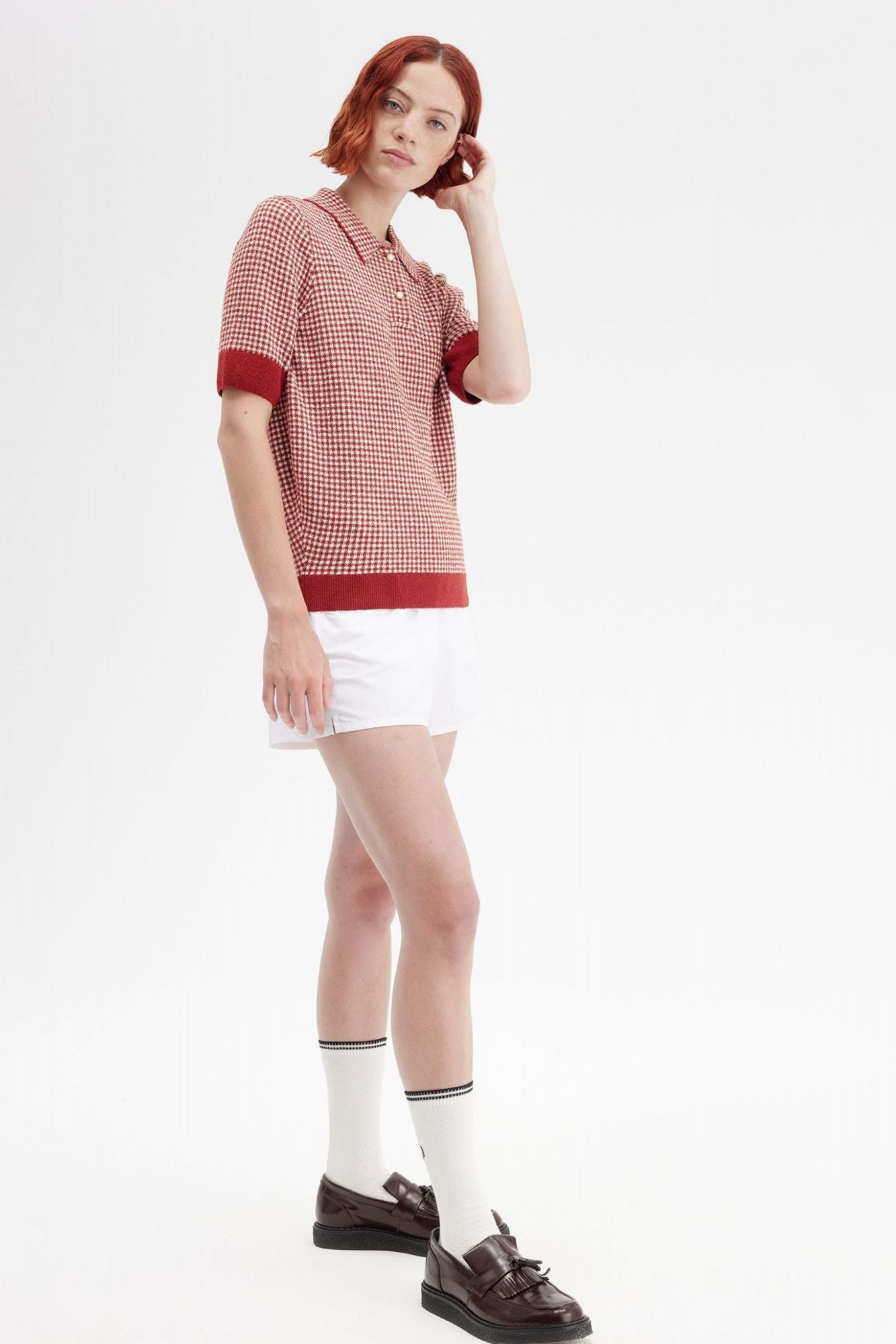 FRED PERRY GINGHAM KNITTED SHIRT en color ROJO (4)