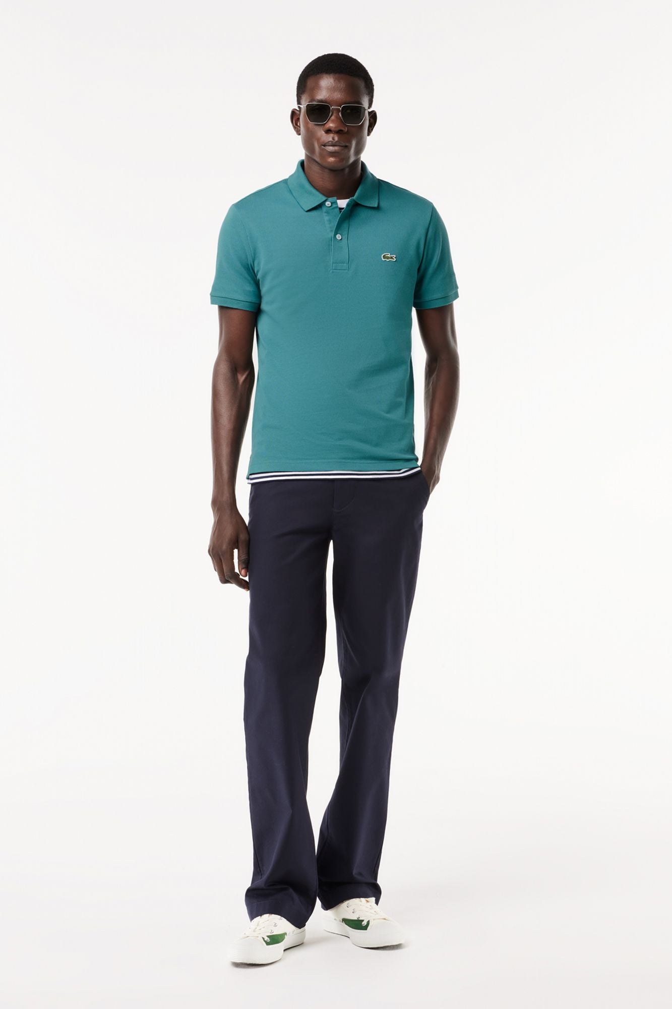 LACOSTE L1212 SHORT SLEEVED RIBBED COLLAR S en color AZUL (4)