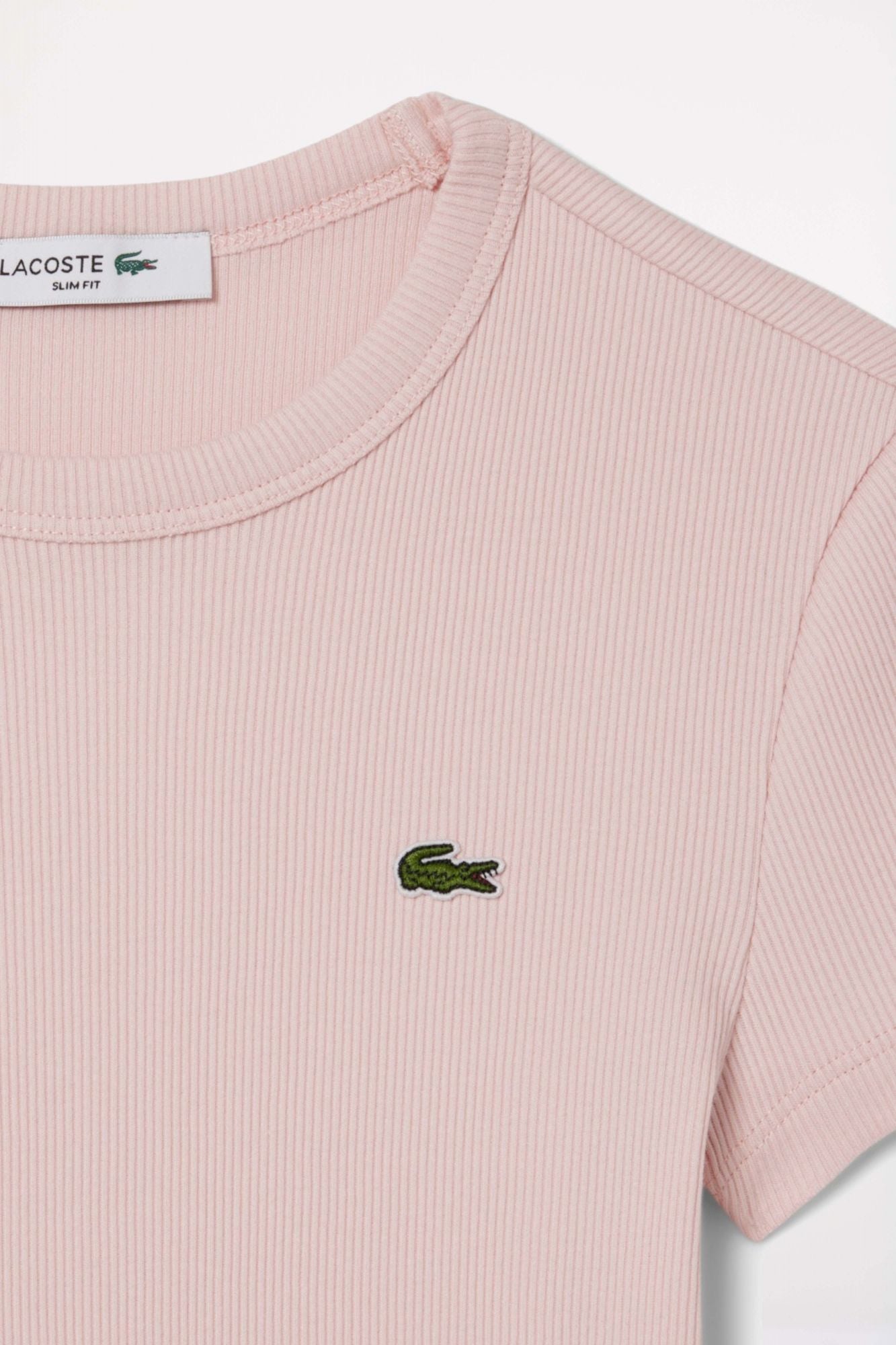 LACOSTE SLIM FIT RIBBED COTTON T-SHIRT en color ROSA (2)