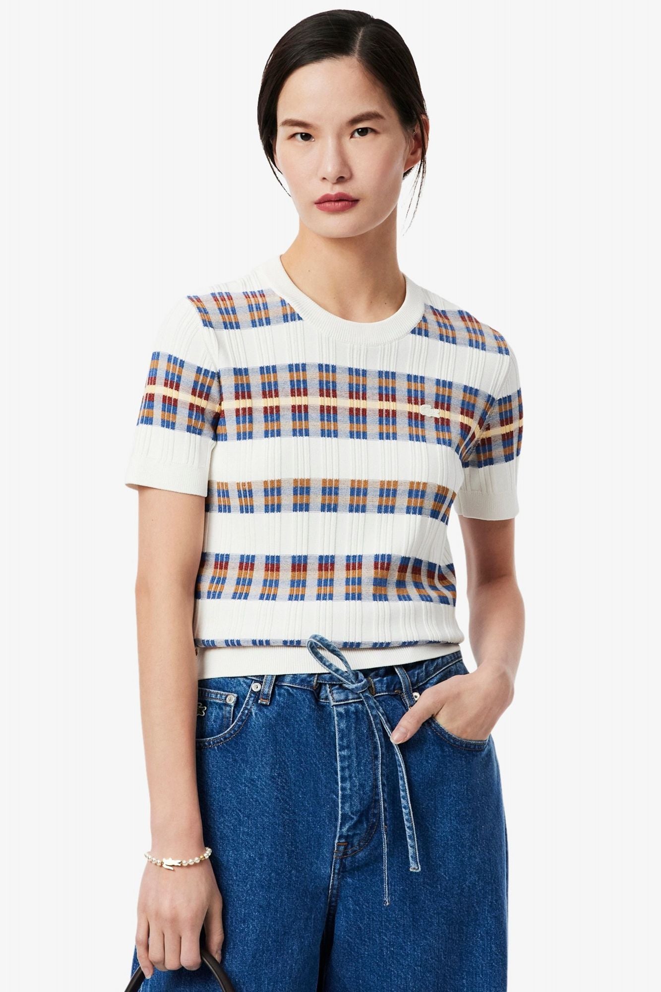 LACOSTE SHORT-SLEEVE RIB KNIT SWEATER en color BLANCO (1)