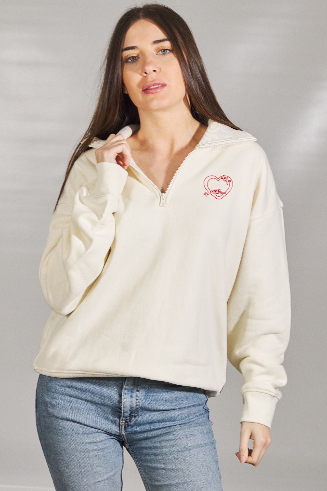CONVERSE BEMY2K 3/4 ZIP SWEATER en color BEIS (1)