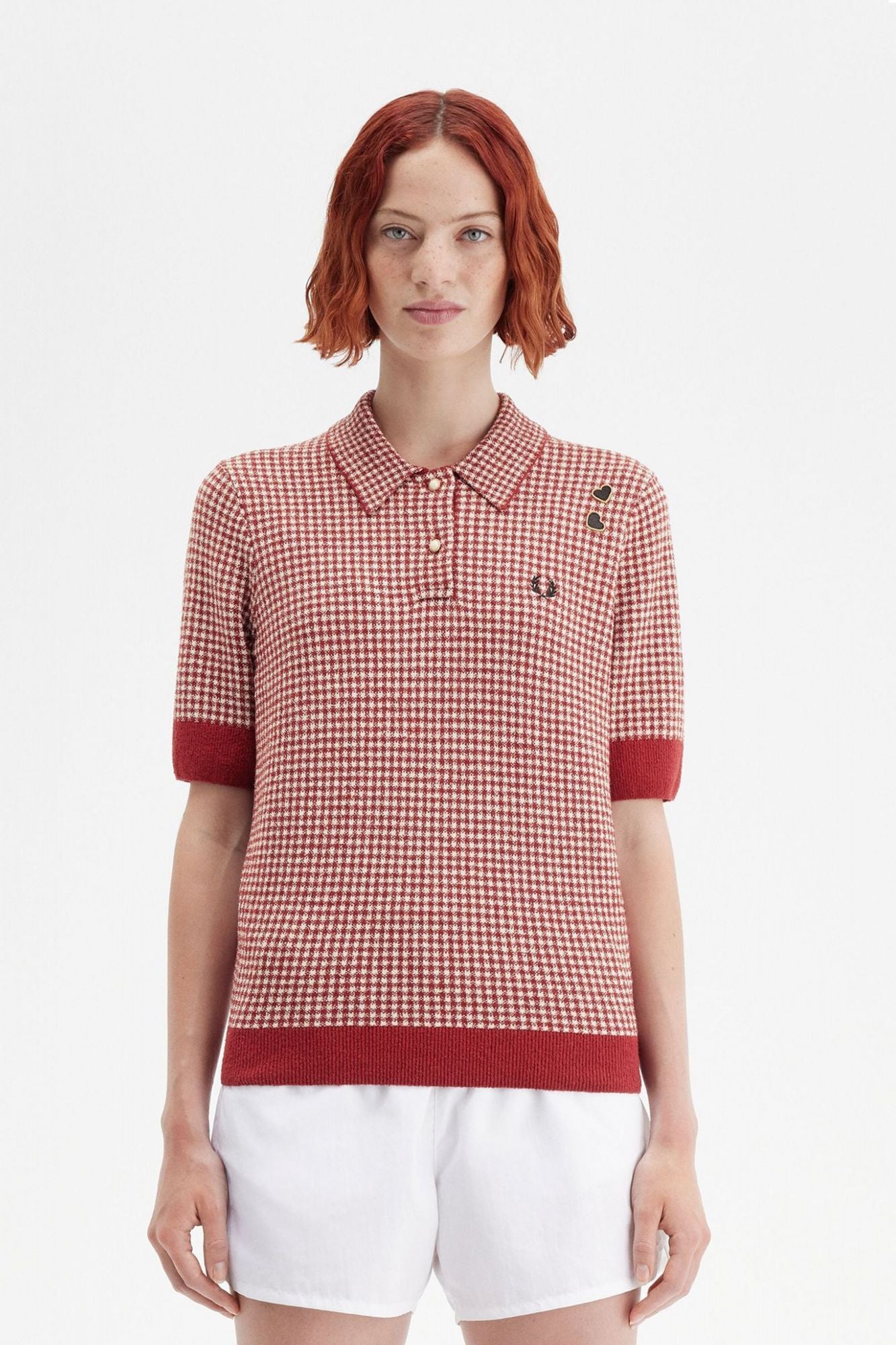 FRED PERRY GINGHAM KNITTED SHIRT en color ROJO (1)