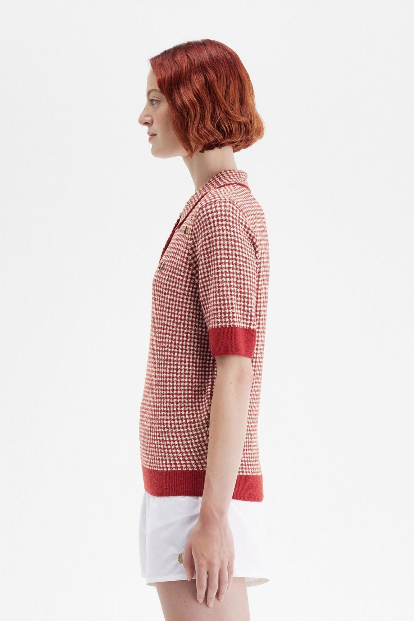 FRED PERRY GINGHAM KNITTED SHIRT en color ROJO (3)