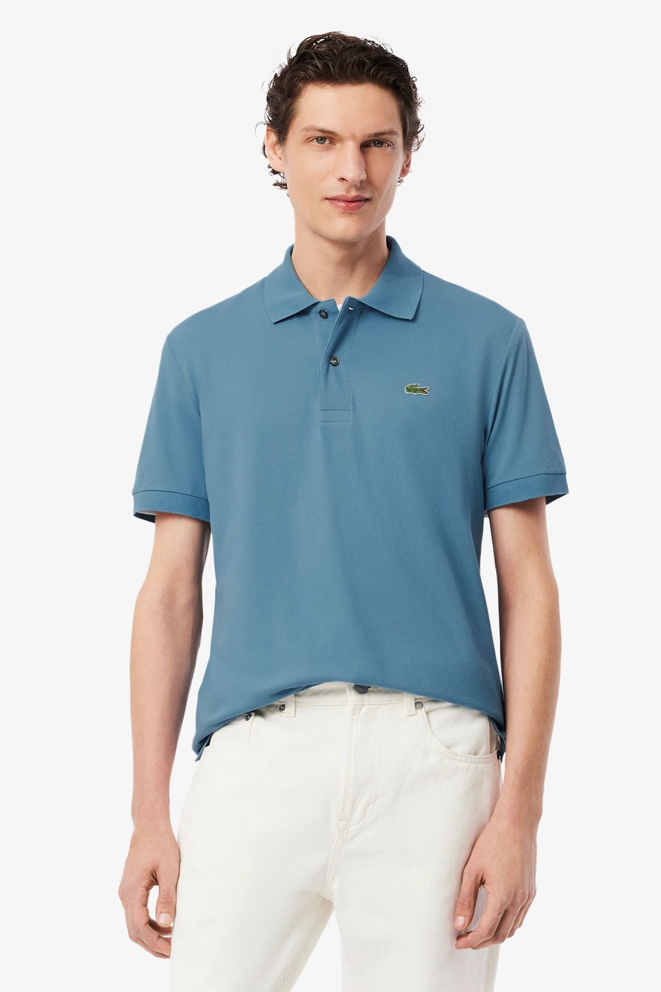 LACOSTE L1212 SHORT SLEEVED RIBBED COLLAR S en color AZUL (1)