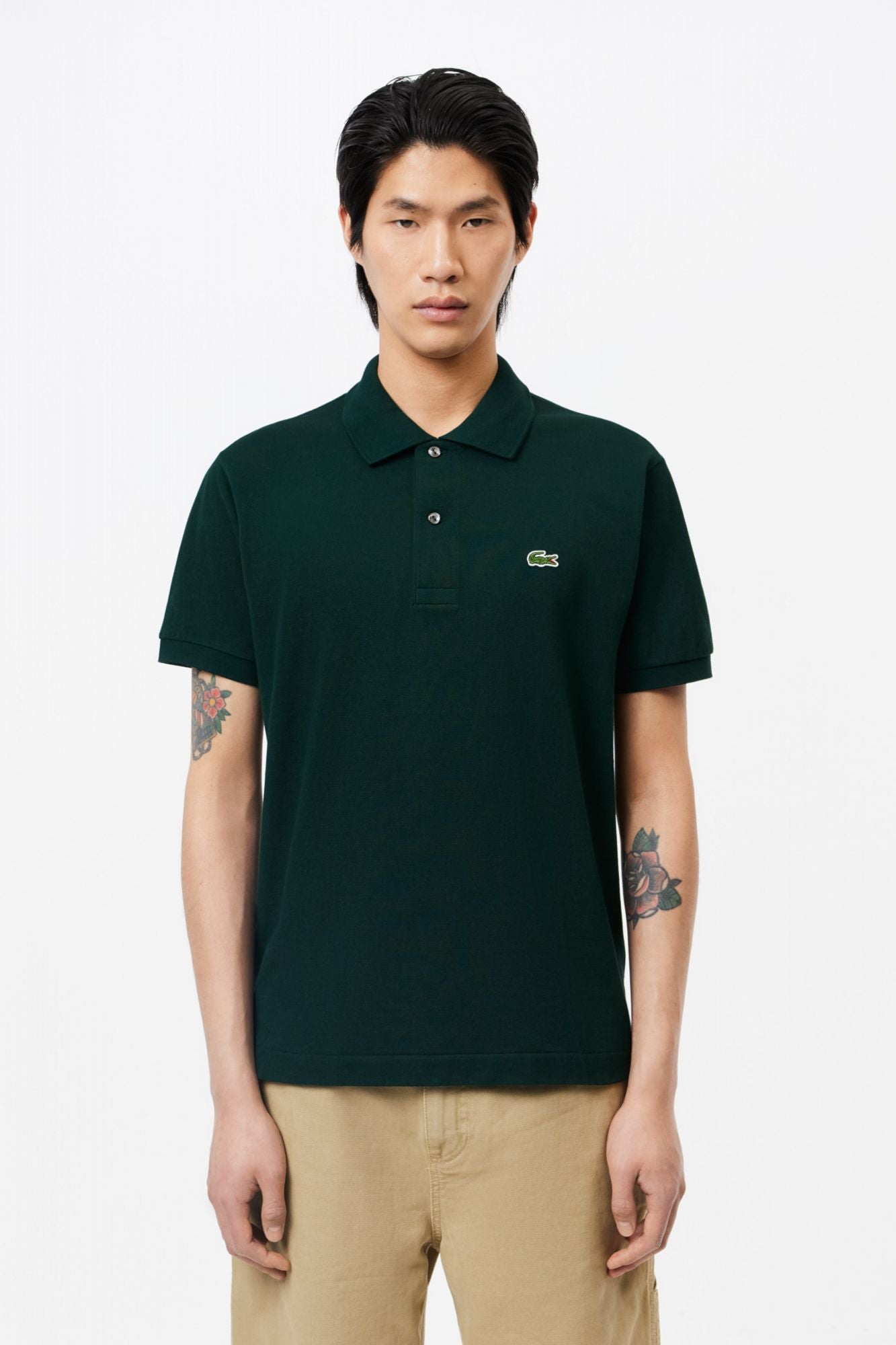 LACOSTE L1212 SHORT SLEEVED RIBBED COLLAR S en color VERDE (1)