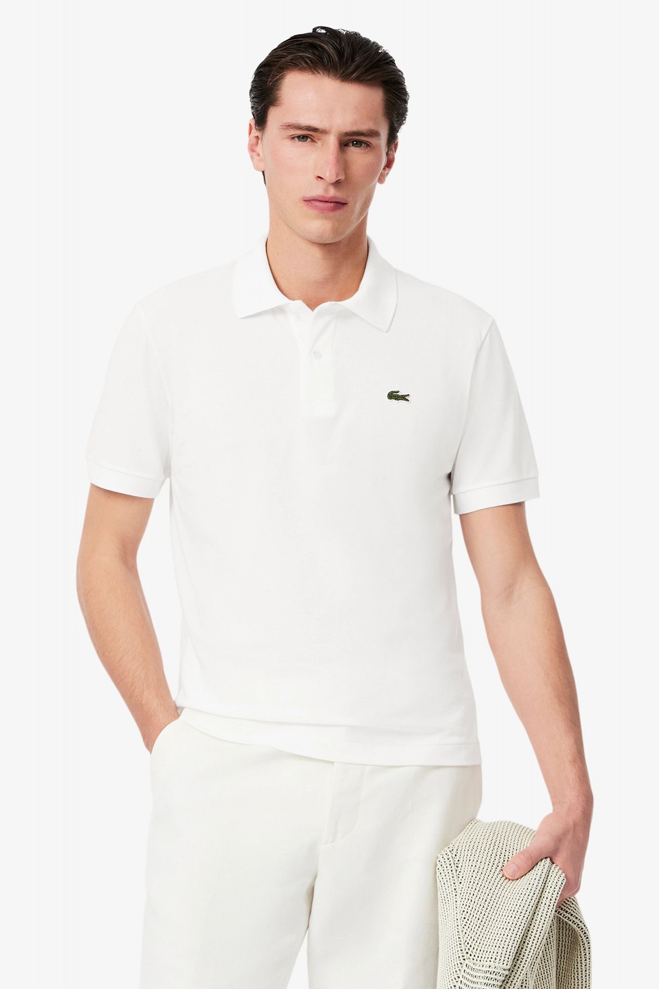 LACOSTE  SHORT SLEEVED RIBBED COLLAR en color BLANCO (1)