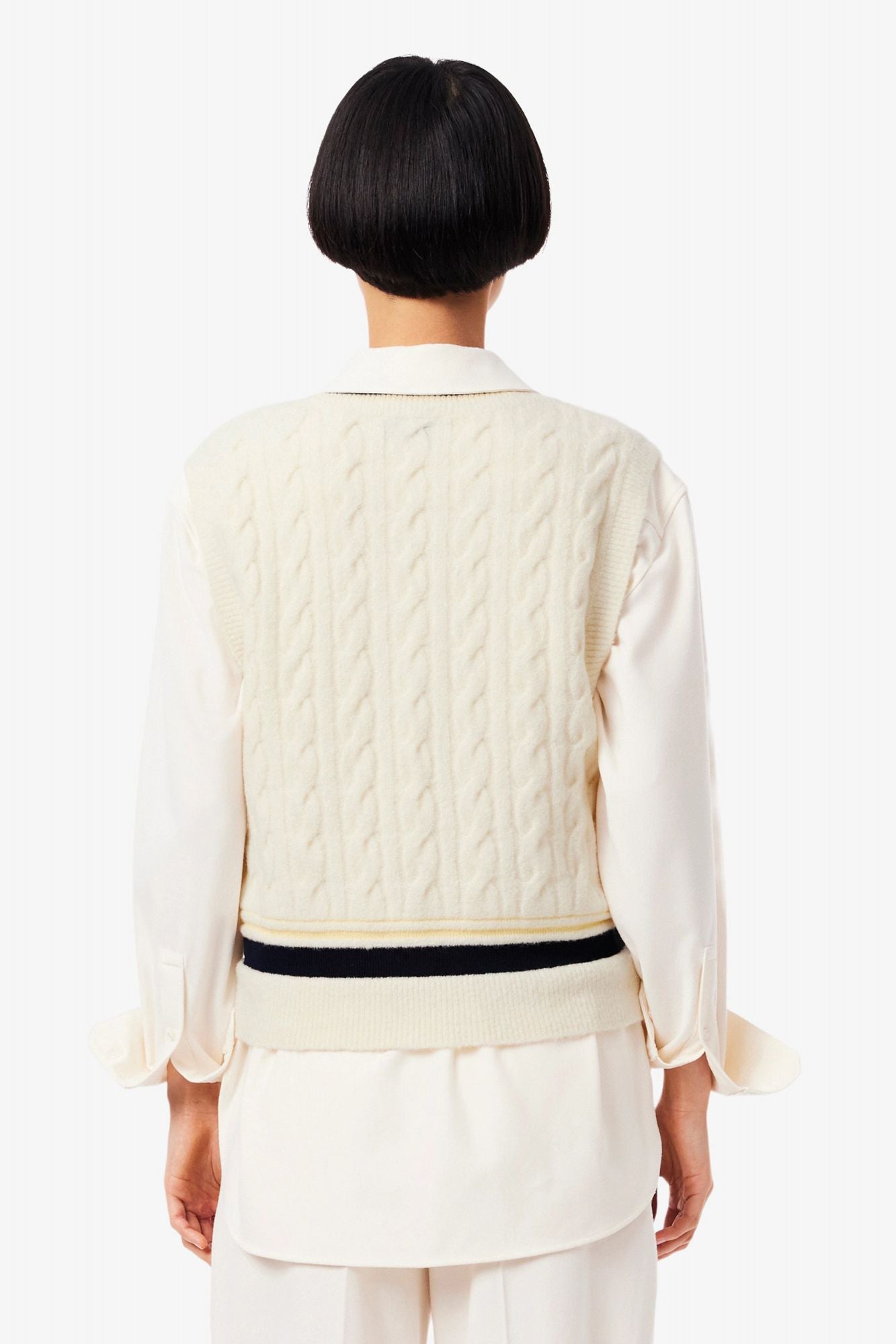 LACOSTE CABLE KNIT WOOL SWEATER VE en color BLANCO (3)