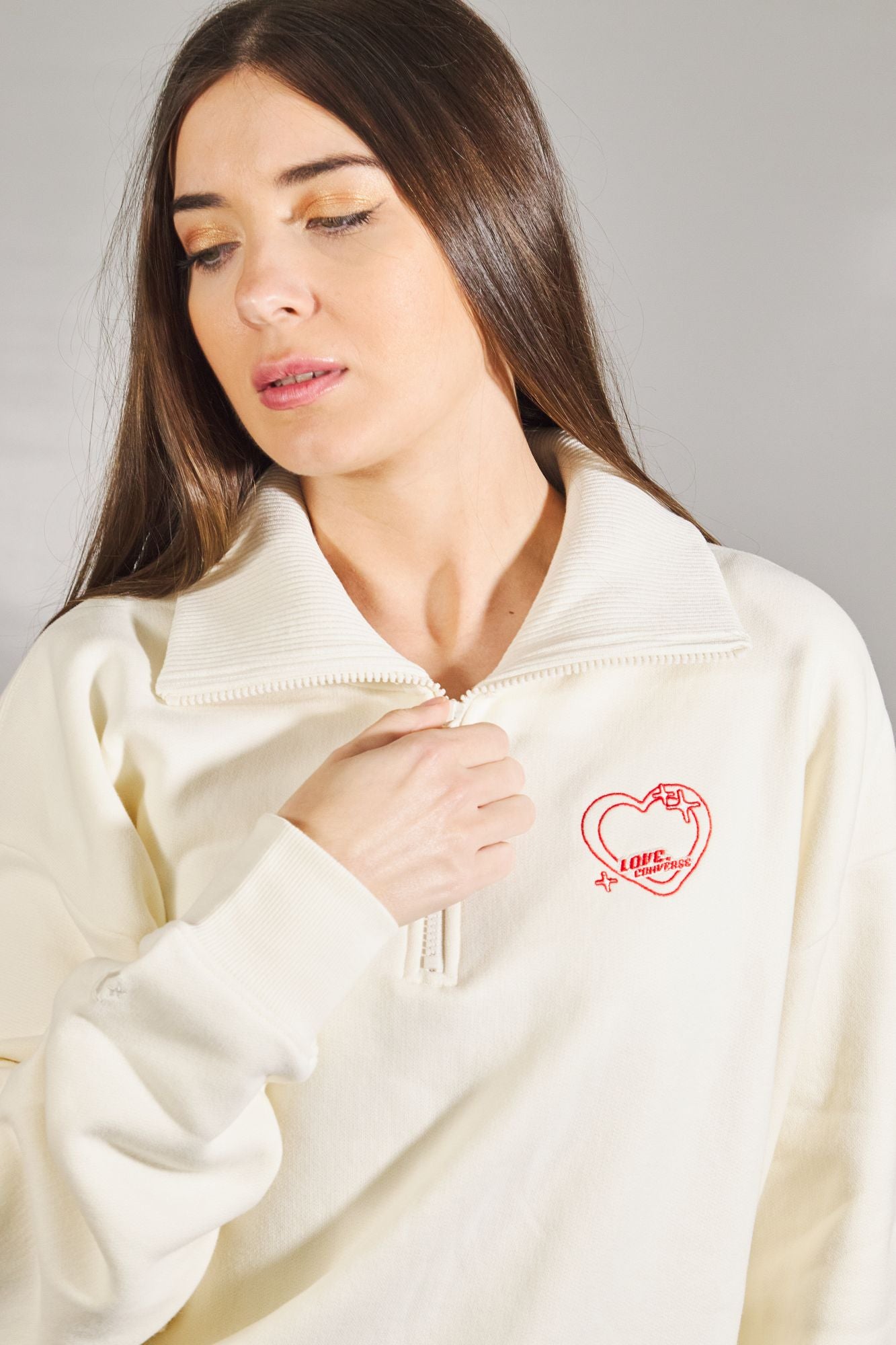 CONVERSE  BEMY2K 3/4 ZIP SWEATER en color BEIS (4)
